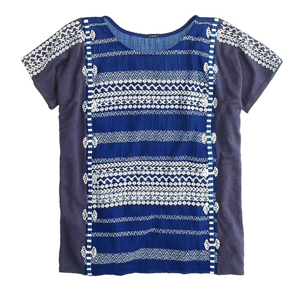 J CREW Linen embroidered striped top